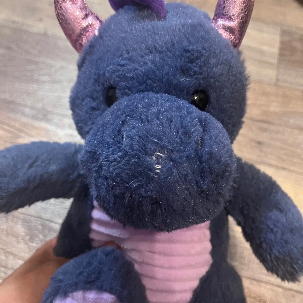 Russ Jazwares Navy Blue Dragon Plush Metallic Pink Wings‎ Purple Corduroy Belly